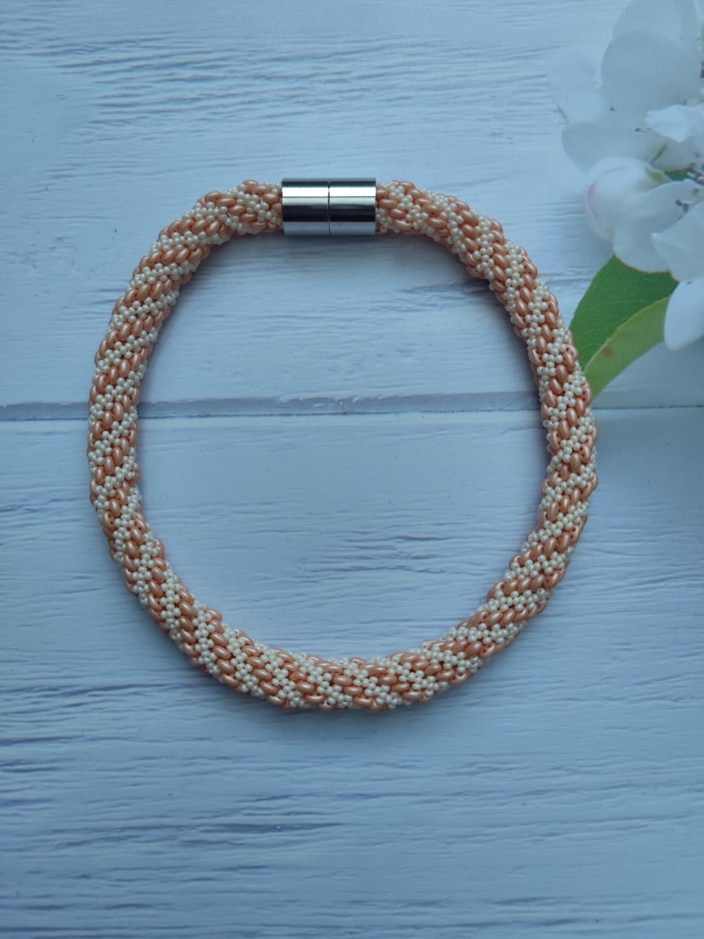 Delicate Peach Beaded Rope Necklace - Picture 1 of 7
